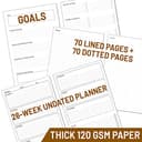 WANDERINGS Cuaderno de piel A5 recargable, 22 cm x 15 cm, organizador de 6 anillas con bolsillos, hecho a mano, compatible con Filofax, páginas mixtas de hojas sueltas - 2