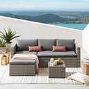 EVRE Malibu Rattan Garden Furniture Set 5 Piece 3 Seater Sofa 1 Ottoman Footstool Patio Outdoor Wicker Weave Lounge Sofa and Coffee Table (Grey) - 2