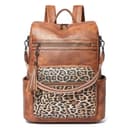 Shrrie 15,6 Zoll Laptop-Rucksack für Damen – Großer Reiserucksack aus Leder, wasserabweisend, für Freizeit, Uni, Arbeit, Handgepäck-Braun mit Leopardenmuster - 1