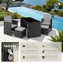 tectake Poly Rattan Sitzgruppe, 5- teiliges Lounge Gartenmöbel Set mit Tisch, Sessel & Hocker, Essgruppe für bis zu 4 Personen, Garten und Balkon Möbel inkl. Polster - schwarz/grau - 2