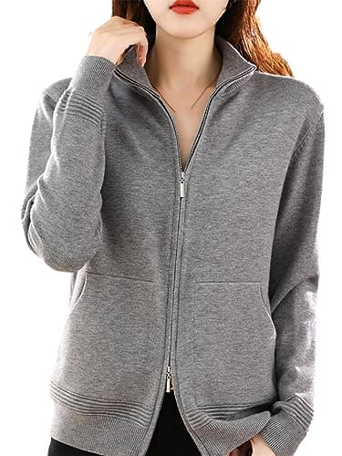 Maglione di Lana da Donna Cardigan con Doppia Cerniera Moda Top Lavorati A Maglia Casual