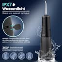 Munddusche Kabellos Elektrischer Zahnreiniger, Vimmk Zahndusche Water Flosser 5 Modi & 8 Düsen USB-C Wiederaufladbare Wasser Flosser IPX7 Wasserdicht, 300ML Wassertank Mund Reiniger(Schwarz) - 6