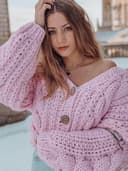 AYAZER Top Fatti a Mano in Maglia Spessa Moda Donna Cardigan Lavorato a Maglia Corto Maglione Giacca da Donna retrò a Maniche Lunghe Chic-Rosa-Taglia Unica - 2