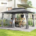 Outsunny 3 x 4m Garden Gazebo with Sides, Double Roof Metal Gazebo, Grey - 2