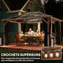 Outsunny Gazebo di lusso per terrazzo, naturale 3 x 4 m, 3 x 4 m, in policarbonato, UV50+, gazebo esterno in alluminio, impermeabile con zanzariera e tende, gazebo di lusso - 6