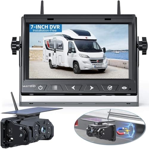 VASTEND Retrocamera Auto Wireless Solare, Magnetica Telecamera Retromarcia con 10000mAh Batteria Ricaricabile, 7 Pollici 1080P Monitor, 170° Grand Angolare, per Camion, Auto, Roulotte