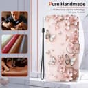 BLOTECH Wallet Case for Realme GT Neo6 PU Leather 3D Effect Pink Butterfly Flowers Cover Folio Painting Magnetic Flip Travel Protective Elegant Flip Painting for Realme GT Neo6 - 3