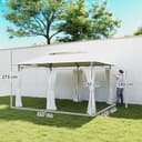 Outsunny Pavillon 4x3 m Stabil Winterfest Gartenpavillon mit Doppeldach 6 Seitenteile Ablauflöcher, Garten Pavillon aus Metall, für Garten, Terrasse, Cremeweiß - 7