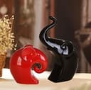 URGrace 2 elefantini ornamentali, nero e rosso, in ceramica, sculture di animali, decorativo, per soggiorno, regalo di matrimonio - 2