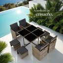 tectake® Conjunto Jardín Exterior de Ratán y Acero, Compacto y Agrupable en Cubo, Muebles Jardín Exterior Resistente a la Intemperie, para 4-8 Personas, Fundas Extraíbles y Funda Protectora - Natural - 9