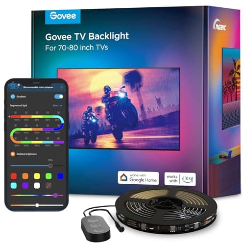 Govee LED TV Retroilluminazione 4.6M, Striscia LED RGBIC per TV da 70-80 pollici, Luci LED con Bluetooth e Wi-Fi, Funziona con Alexa e Google Assistant, 219+ Modalità Scena, Alimentazione Adattatore