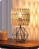 EDISHINE Lámpara de Mesa Vintage, con Pantalla Bohemia Tejida a Mano y Base de Hierro, Incluye Bombilla LED con Luz Blanca Cálida de 2700K, Ideal para Dormitorio, Sala de Estar y Oficina - 1