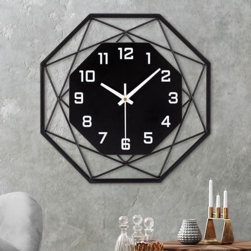VIVILINEN Reloj de Pared Grande 40cm Silencioso Reloj de Pared de Metal y Madera Estilo Moderno Decorativo para Salón, Dormitorio, Cocina