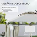 Outsunny Cenador para Jardín 4x3 m Pérgola de Jardín Gazebo con Doble Techo Paredes Laterales Resistente al Agua Carpa para Exterior Terraza Patio Crema - 3