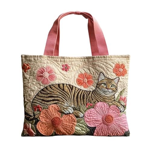 Generisch shopper tasche damen Unisex Geräumig Lässig Stofftasche mit Stickerei gesteppt gepolstertem Griff Patchwork,Süße personalisierte wiederverwendbare Taschen AB01 One Size