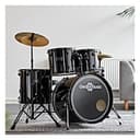 Gear4music BDK-1 Kit de Batería Compacta Completa para Principiantes - Batería Acústica de 5 Piezas, Platillos, Pedal de Bombo, Sillín y Baquetas - Negro - 2