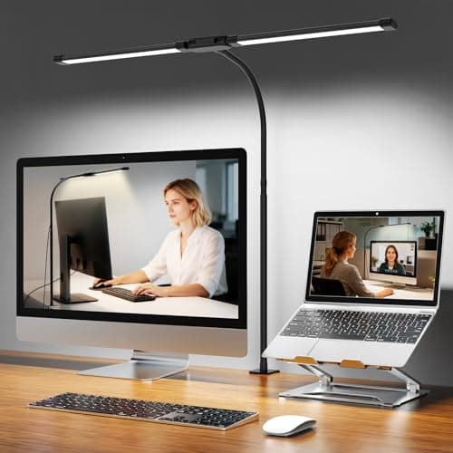 Woputne Desk lamp with Clamp, Super Wide & Bright, 5 Color Modes X 10 Brightness Levels, 960LM(160 Pcs Lamp Beads), 12W Computer Monitor Flexible Table Light, Desk Light for Office,Study, Crafts, Draw