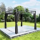 Outsunny Gazebo Pergola 3x3 m con Tetto Retrattile Scorrevole, 4 Pareti Laterali, Fori di Drenaggio, Pergolato da Giardino in Poliestere e Acciaio, per Patio, Terrazzo, Esterno, UV30+, Grigio Scuro - 7