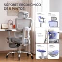 LarkLeaves Silla de Oficina Ergonómica con Reposapiés y Almohadilla Cervical - Respaldo Ajustable 5 Niveles, Soporte Lumbar 2D, Ruedas de Goma Silenciosas, Malla Transpirable para Oficina, Gris - 4