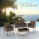 tectake® Conjunto Jardin Exterior de Ratán, Muebles Jardin Exterior para 4 Personas, Muebles Terraza con Mesa de Vidrio, Sofa Exterior y Sillas con Cojines Lavables, Sillon Cómodo - Natural - 8