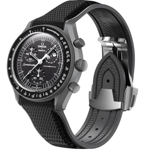 REBANDACE Strap for Omega x Swatch MoonSwatch Watch 20mm,Folding Buckle Omega X Swatch Moonswatch Speedmaster Replacement Strap,Curved No Gap Moonswatch Swatch strap for Men Women (Black)