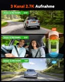 VANTRUE E360 Plus 3 Kanal 5.2K Panorama+1440P Dashcam mit Dual STARVIS 2 HDR Nachtsicht, 360° Puffer Parkmodus Dash Cam, Sprachgesteuerte Auto Kamera, APP, 1.54″ Touchscreen, Max. 1TB - 2