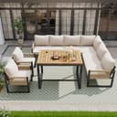 Ktipm Muebles Jardin Exterior Modular para 7 u 8 Personas, Conjunto Jardin Exterior con Respaldo Cómodo y Reposabrazos Tejidos, Sofa Exterior 7 Piezas con Mesa y Sillón, Garden Furniture, Beige - 2