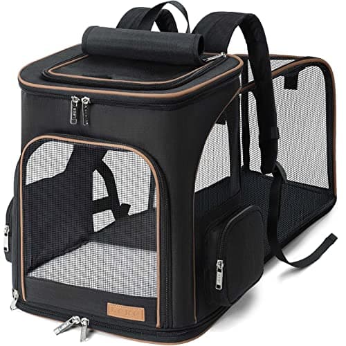 Lekesky Transportin Gato Mochilas para Gatos y Perro Bolsa para Mascotas Expandible Mochila Gato para automóvil/avión (Negro, XL)