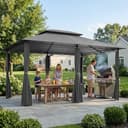 Outsunny Cenador para Jardín 3x4 m Pérgola de Jardín Gazebo con Doble Techo Paredes Laterales Resistente al Agua Carpa para Exterior Terraza Patio Gris - 9