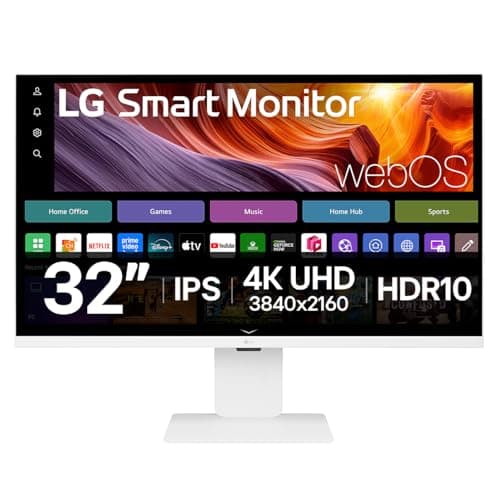 LG SMART Monitor 32U850SA-W, 4K UHD IPS 32 inch, 60Hz, 5ms GtG, HDR10, Wi-Fi, Bluetooth, Airplay, webOS smart apps with remote, Webcam, Built-in speakers, HDMI, USB-C (90W PD), White
