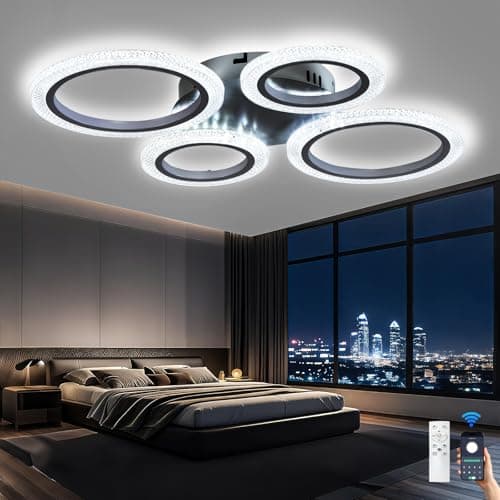 Caufloce Modern Smart Plafoniera Led Soffitto con Telecomando e App, Lampadario Dimmerabile da 48W, 3 Temperature di Colore, Modalità Memoria e Timer, Adatta Per Camera da Letto, Soggiorno, Nero