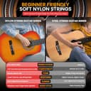 Pyle kit de guitarra acustica, 3/4 Tamaño juvenil, 36”, Para principiantes, Niños, Adultos, Incluye correa de transporte, Paño de limpieza, Aplicación de afinador - 5