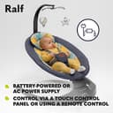 Lionelo Ralf 2in1 Baby Bouncer & Rocker for newborn with Adjustable 5-Speed Swing, Motion detection, Music playback 12 Melodies, Time Settings, Reclining seat, USB & Battery Safety harness, From Birth - 7