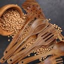 comfoyar Set de Utensilios de Cocina de Madera de Teca, 9 Piezas Cucharas de Madera para Cocinar con Espátulas y Soporte, Resistencia al Calor Accesorios de Cocina para Ollas Antiadherentes - 4