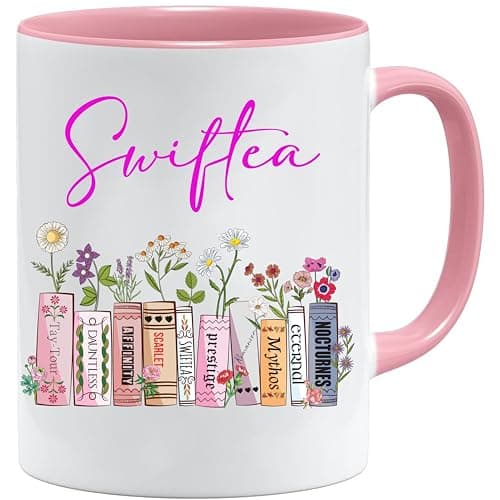 Swiftea Tasse | Geschenke für sie | Tasse Bücherregal Album Design | geburtstagsgeschenk für frauen | tassen | tasse mit namen | tasse bedrucken | geschenke für frauen, Weiß/Rot