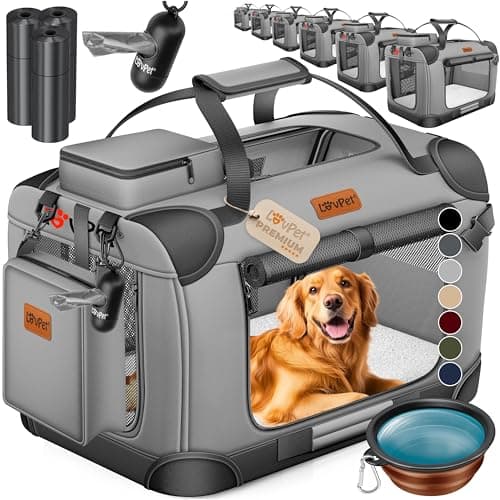 LOVPET® Trasportino per Cani Pieghevole - Box incl. Borsa per Il Trasporto e Ciotola - Per Cani e Gatti - Casetta per Il Trasporto di Animali Domestici, Grigio Chiaro, XL