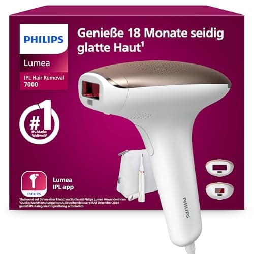 Philips Lumea IPL 7000 Series Haarentfernungsgerät – Alternative zur Laserhaarentfernung – 2 Aufsätze für Körper & Gesicht, inkl. Korrekturtrimmer (BRI921/00)