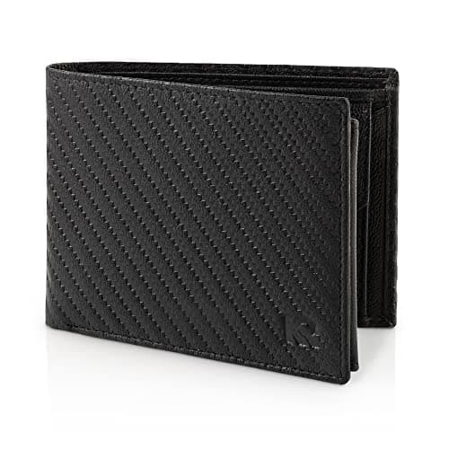 KRONIFY Atlas Herren Geldbeutel aus Leder mit RFID Schutz I Echtleder Portmonee mit Münzfach I Geldbörse für Männer in Carbon mit Geschenk Box