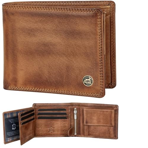 Fa.Volmer Men's Leather Wallet with RFID Protection - Extra Sturdy Double Stitching, 9+4 Card - Antique Brown, Classic