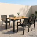 LIFERUN 5-Piece Patio Dining Sets, 110x70x73cm Aluminium Garden Table with Parasol Hole, 4 Stackable Textilene Chairs for Garden Terrace Poolside (Black, Teak Brown Table 110x70x73cm) - 9