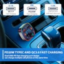 Transmisor FM Bluetooth para Coche, Adaptador Bluetooth Radio QC 3.0+Tipo C 20W PD, Adaptador de Manos Libres con 2 USB, Llamadas Manos Libres, MP3 Estéreo Música Coche - 4