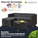 Juskys Polyrattan Lounge Punta Cana M für 3-4 Personen mit 3er Sofa, Sessel, Tisch & Kissen, Sitzgruppe für Garten, Terrasse und Balkon, Gartenmöbel Set wetterfest - schwarz/grau - 2