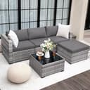 UDPATIO Rattan Garden Furniture Sets of 5,Corner Sofa Set 4 Seaters with Coffee Table,Outdoor Furniture Sectional Modular Combination with Cushion for Balcony,Patio,Grey - 1