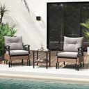 COSTWAY Rattan Gartenmöbel Set, 5-teiliges Balkonmöbel, Balkonset inkl. 2 Stühle mit Kissen, Hocker & Tisch, Terrassenmöbel, Gartengarnitur, Sitzgruppe für Garten, Balkon, Terrasse - 8