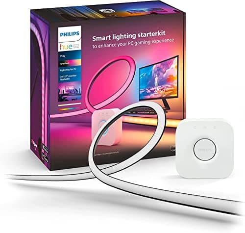 Philips Hue - Kit de inicio Tira de luces LED Hue Play Gradient para PC - 24-27" + Hue Bridge, Luz Blanca y de Colores - sincroniza con el contenido de la pantalla, Compatible con Alexa y Google Home