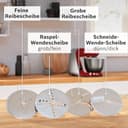 Bosch Küchenmaschine MUM5 MUM5X720, integrierte Waage,Edelstahl-Schüssel 3,9L, Mixer 1,25L, Profi-Knethaken, Planetarisches Rührgetriebe, Rührbesen, Durchlaufschnitzler, 1000 W, Silber/Dunkelrot - 9