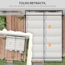 Outsunny Pérgola 3x4 m Gazebo Cenador de Jardín con Techo Retráctil de Poliéster y 12 Orificios de Drenaje Pérgola para Patio Terraza Exterior Blanco y Gris Oscuro - 3