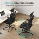 Yaheetech Sedia Ufficio Ergonomica con Braccioli Poggiatesta Regolabile Schienale Alto Funzione Dondolo Poltrona Scrivania Girevole in Rete Traspirante con Supporto Lombare Nera - 5