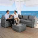 Panana 5 Seater Rattan Garden Furniture Corner Sofa Set with Coffee Table, Outdoor Patio Lounge Set with Cushions & Free Cover for Garden, Conservatory, Terrace (Mixed Grey Rattan with Grey Cushions) - 2