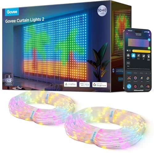 Govee Curtain Lights 3×2m, Tenda LED Intelligente con GIF Fai da Te, Lucine che Cambiano Colore RGBIC, Natale Decorazione Dinamica Intelligente, Impermeabile IP65, Compatibile con Alexa, 1040 LEDs